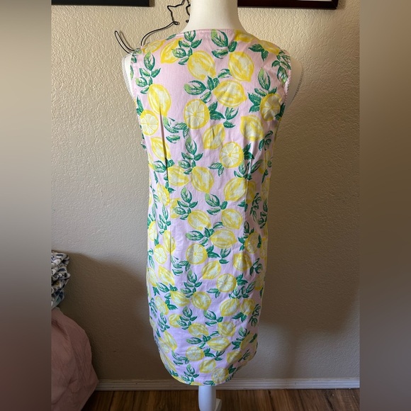 Cynthia Rowley Pink Yellow Lemon Print Shift Dress sz 8 - Picture 4 of 8